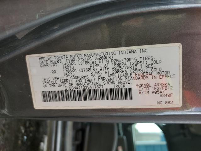 5TBBN44133S417627 - 2003 TOYOTA TUNDRA ACCESS CAB SR5 GRAY photo 12