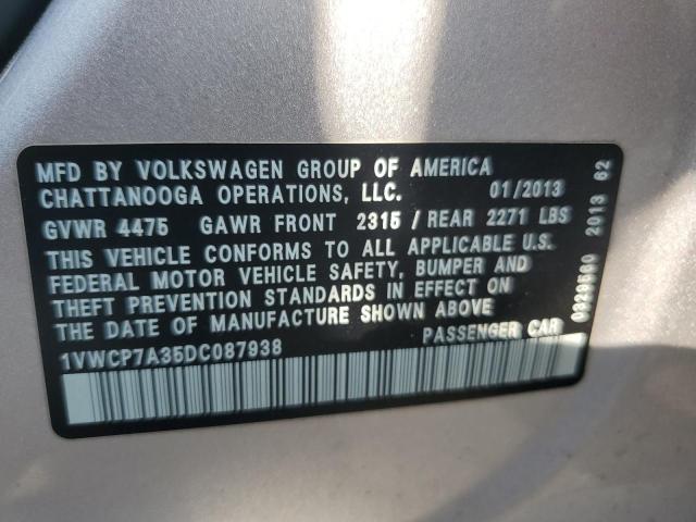 1VWCP7A35DC087938 - 2013 VOLKSWAGEN PASSAT SEL SILVER photo 13