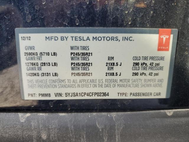 5YJSA1CP4CFP02364 - 2012 TESLA MODEL S BLACK photo 12