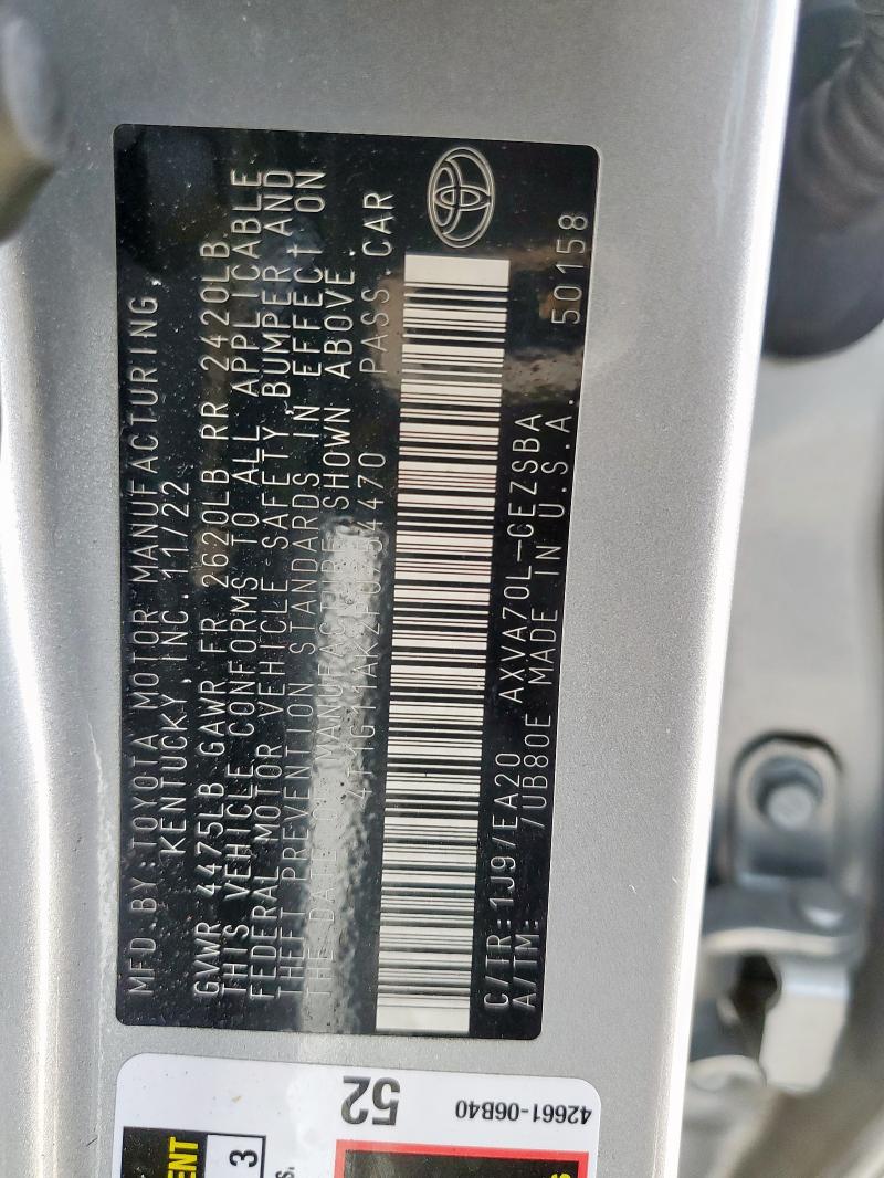 4T1G11AK2PU754470 - 2023 TOYOTA CAMRY SE NIGHT SHADE SILVER photo 12