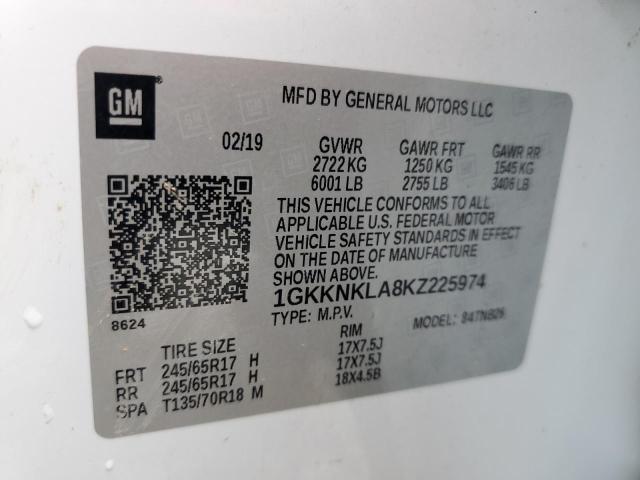 1GKKNKLA8KZ225974 - 2019 GMC ACADIA SLE 白色 照片 13