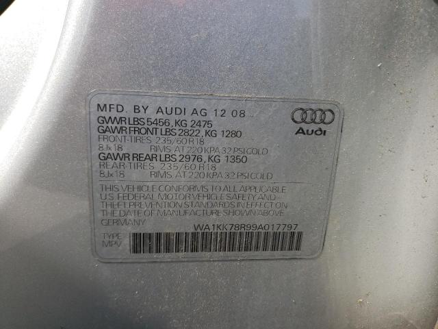 WA1KK78R99A017797 - 2009 AUDI Q5 3.2 SILVER photo 12