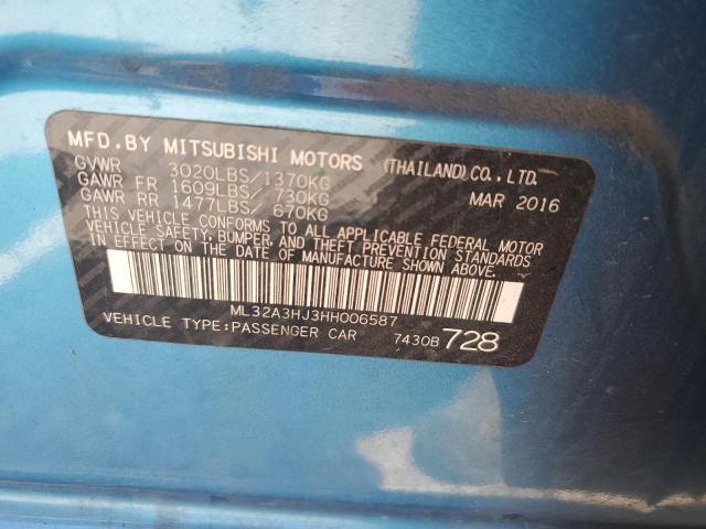 ML32A3HJ3HH006587 - 2017 MITSUBISHI MIRAGE ES BLUE photo 12