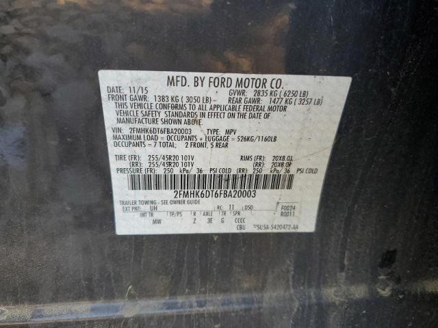 2FMHK6DT6FBA20003 - 2015 FORD FLEX LIMITED BLACK photo 12