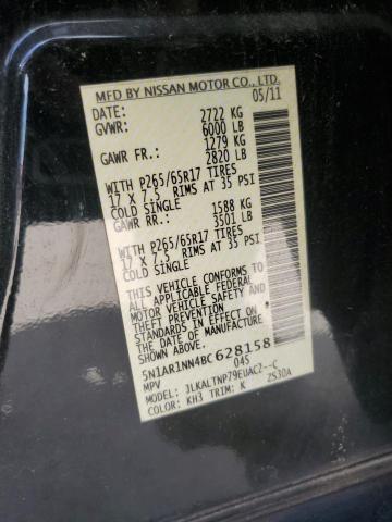 5N1AR1NN4BC628158 - 2011 NISSAN PATHFINDER S BLACK photo 13