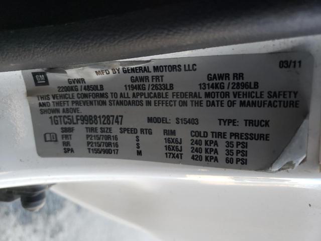 1GTC5LF99B8128747 - 2011 GMC CANYON WHITE photo 12