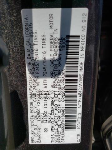 3TMJU4GN2FM188401 - 2015 TOYOTA TACOMA DOUBLE CAB PRERUNNER GRAY photo 12