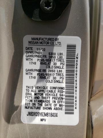 JN8DR09Y63W818404 - 2003 NISSAN PATHFINDER LE 金色 照片 13