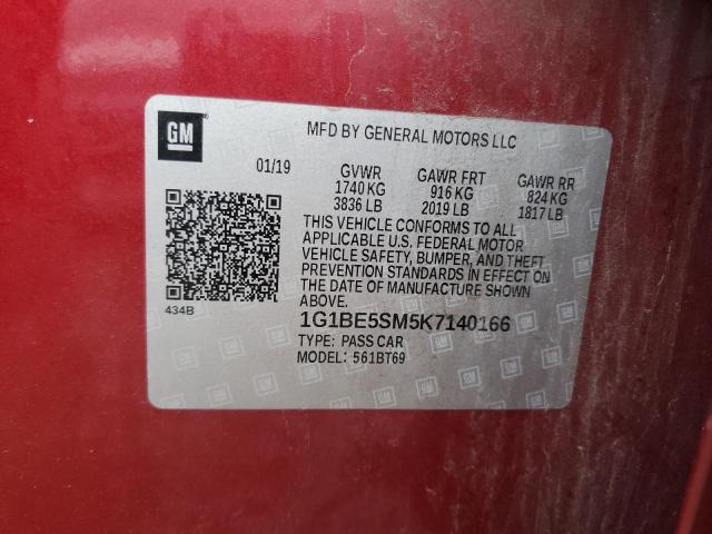 1G1BE5SM5K7140166 - 2019 CHEVROLET CRUZE LT წითელი ფოტო 12