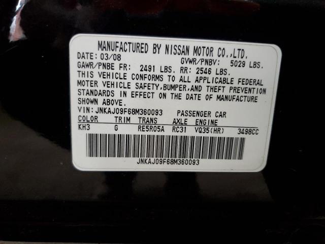JNKAJ09F68M360093 - 2008 INFINITI EX35 BASE BLACK photo 12