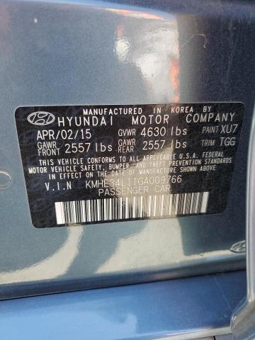 KMHE34L11GA009766 - 2016 HYUNDAI SONATA HYBRID TEAL photo 12