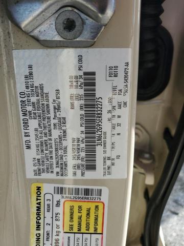 3LN6L2G95ER832275 - 2014 LINCOLN MKZ CREAM photo 12