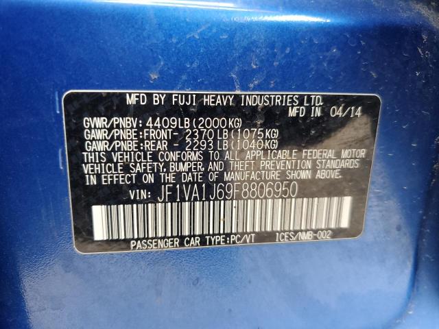 JF1VA1J69F8806950 - 2015 SUBARU WRX LIMITED BLUE photo 12