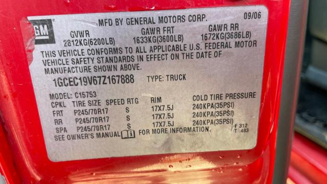 1GCEC19V67Z167888 - 2007 CHEVROLET SILVERADO C1500 CLASSIC RED photo 10