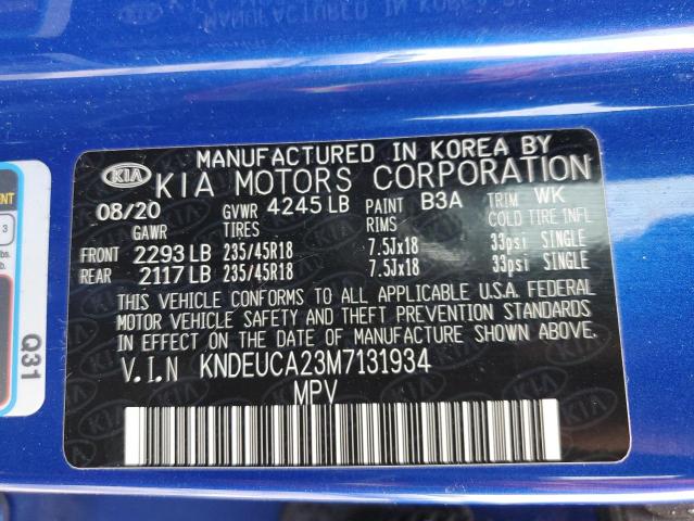 KNDEUCA23M7131934 - 2021 KIA SELTOS S BLUE photo 13