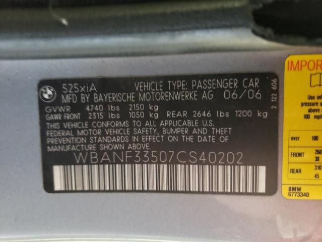 WBANF33507CS40202 - 2007 BMW 525 XI Күміс фото 12