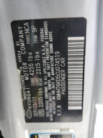 KMHHT6KD5CU074519 - 2012 HYUNDAI GENESIS CO 2.0T SILVER photo 12