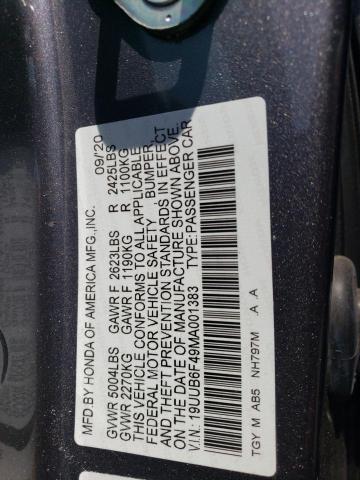 19UUB6F49MA001383 - 2021 ACURA TLX TECHNOLOGY 灰色 照片 12