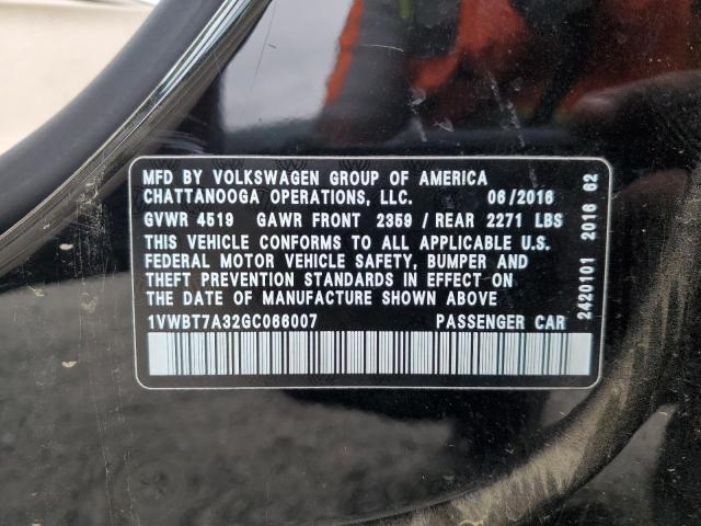 1VWBT7A32GC066007 - 2016 VOLKSWAGEN PASSAT SE BLACK photo 12