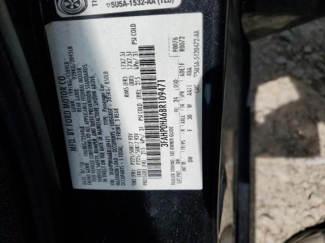 3FAHP0HA6BR109471 - 2011 FORD FUSION SE BLACK photo 12