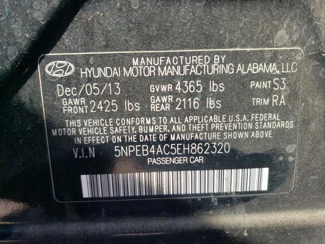 5NPEB4AC5EH862320 - 2014 HYUNDAI SONATA GLS BLACK photo 10