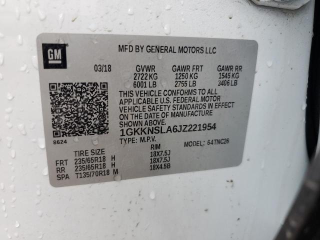 1GKKNSLA6JZ221954 - 2018 GMC ACADIA SLE WHITE photo 13