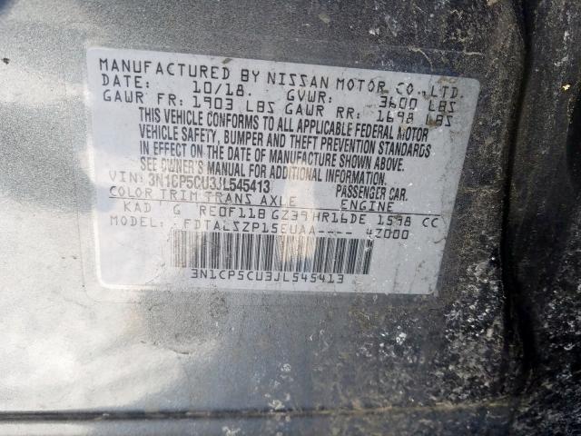 3N1CP5CU3JL545413 - 2018 NISSAN KICKS S  photo 10