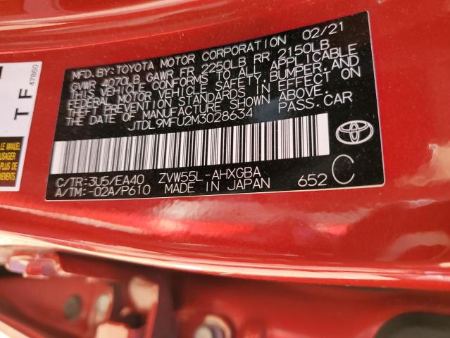 JTDL9MFU2M3028634 - 2021 TOYOTA PRIUS LE RED photo 12