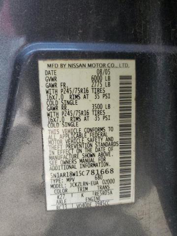 5N1AR18W15C781668 - 2005 NISSAN PATHFINDER LE GRAY photo 13