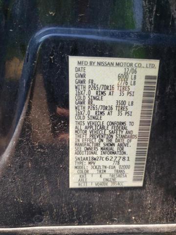 5N1AR18W27C627781 - 2007 NISSAN PATHFINDER LE 黑色 照片 12