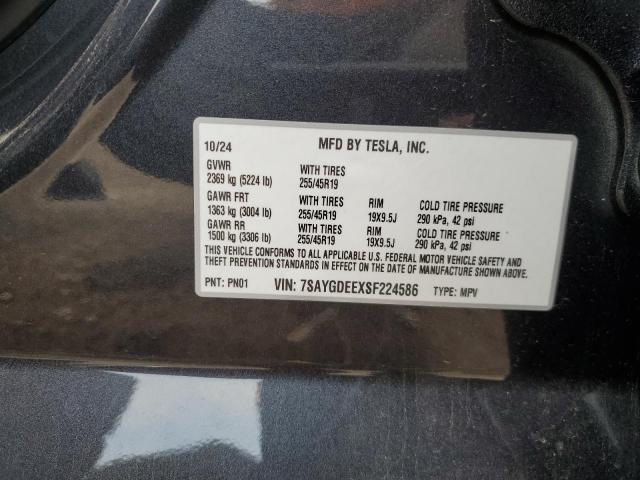 7SAYGDEEXSF224586 - 2025 TESLA MODEL Y BLACK photo 12