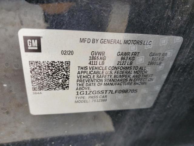 1G1ZG5ST7LF098705 - 2020 CHEVROLET MALIBU RS BLACK photo 12