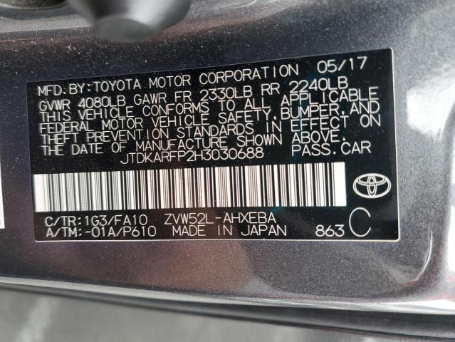 JTDKARFP2H3030688 - 2017 TOYOTA PRIUS PRIM ნაცრისფერი ფოტო 12