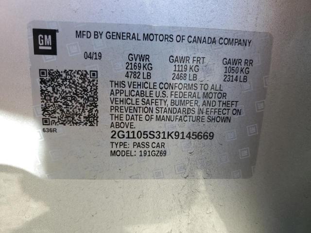 2G1105S31K9145669 - 2019 CHEVROLET IMPALA PREMIER SILVER photo 12