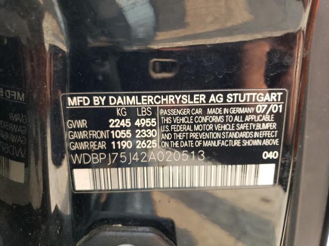 WDBPJ75J42A020513 - 2002 MERCEDES-BENZ CL 500 BLACK photo 12