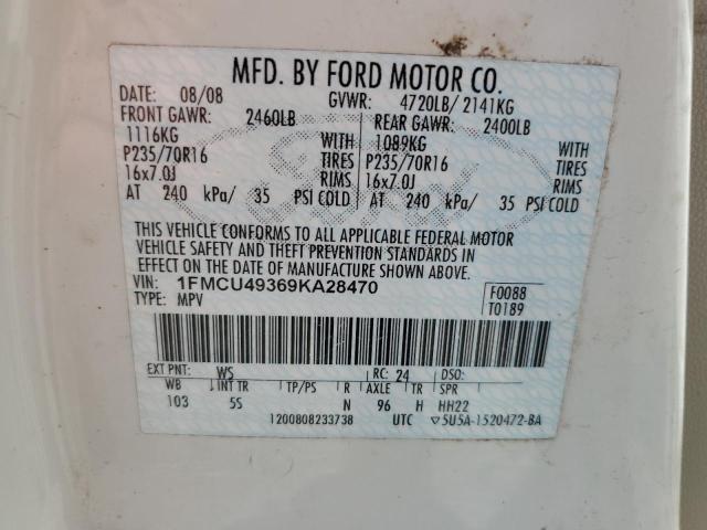 1FMCU49369KA28470 - 2009 FORD ESCAPE HYBRID WHITE photo 12