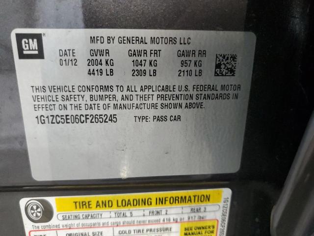 1G1ZC5E06CF265245 - 2012 CHEVROLET MALIBU 1LT GRAY photo 12