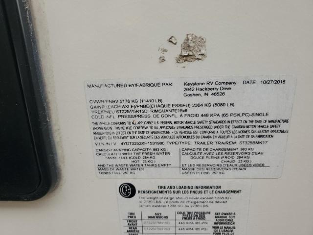 4YDT3252XH1531980 - 2017 KEYSTONE SPRINTER BROWN photo 10