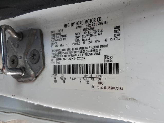 NM0LS7E27K1402523 - 2019 FORD TRANSIT CO XL WHITE photo 13