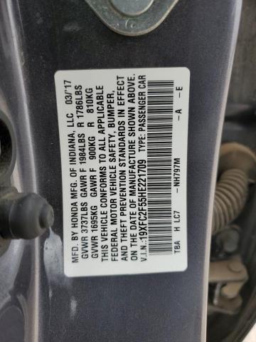 19XFC2F55HE221709 - 2017 HONDA CIVIC LX GRAY photo 12