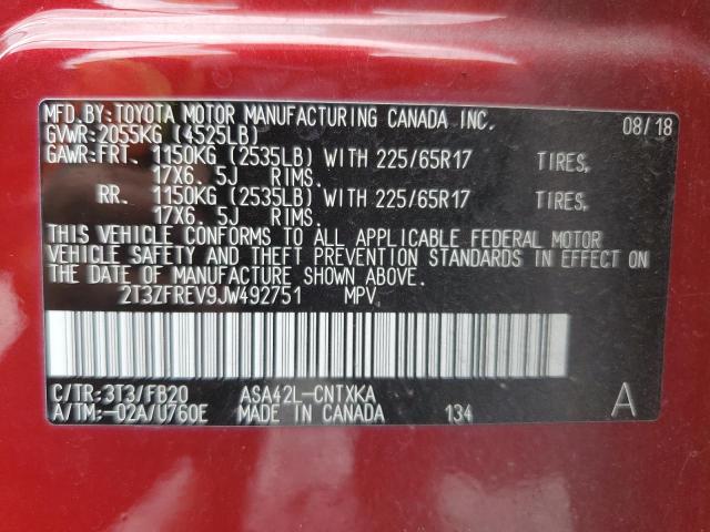 2T3ZFREV9JW492751 - 2018 TOYOTA RAV4 LE Kırmızı fotoğraf 14