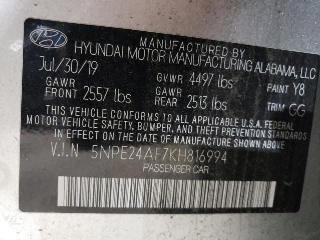 5NPE24AF7KH816994 - 2019 HYUNDAI SONATA SE SILVER photo 12