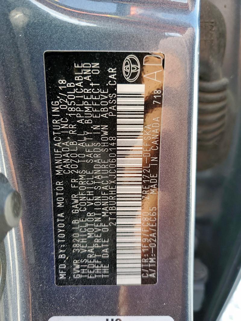 2T1BURHEXJC060148 - 2018 TOYOTA COROLLA L 蓝色 照片 13