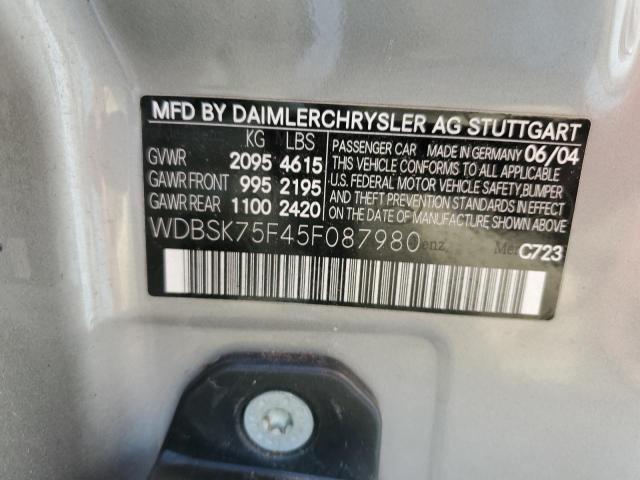 WDBSK75F45F087980 - 2005 MERCEDES-BENZ SL 500 SILVER photo 12