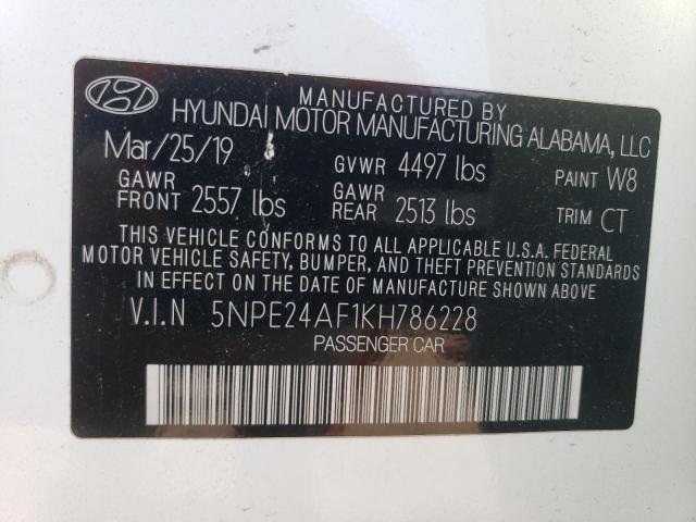 5NPE24AF1KH786228 - 2019 HYUNDAI SONATA SE WHITE photo 12