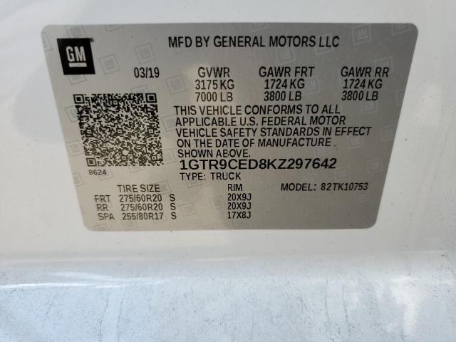 1GTR9CED8KZ297642 - 2019 GMC SIERRA K1500 ELEVATION WHITE photo 10