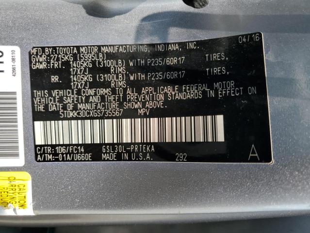 5TDKK3DCXGS735567 - 2016 TOYOTA SIENNA LE SILVER photo 12