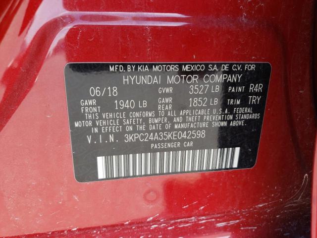 3KPC24A35KE042598 - 2019 HYUNDAI ACCENT SE RED photo 12