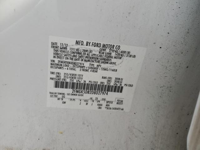 2FMGK5D82DBD27974 - 2013 FORD FLEX LIMITED Ақ фото 13