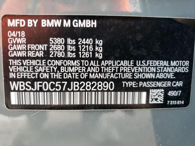 WBSJF0C57JB282890 - 2018 BMW M5 GRAY photo 12